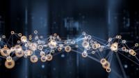 Digital background depicting innovative technologies in (AI) artificial systems, neural interfaces and internet machine learning technologies