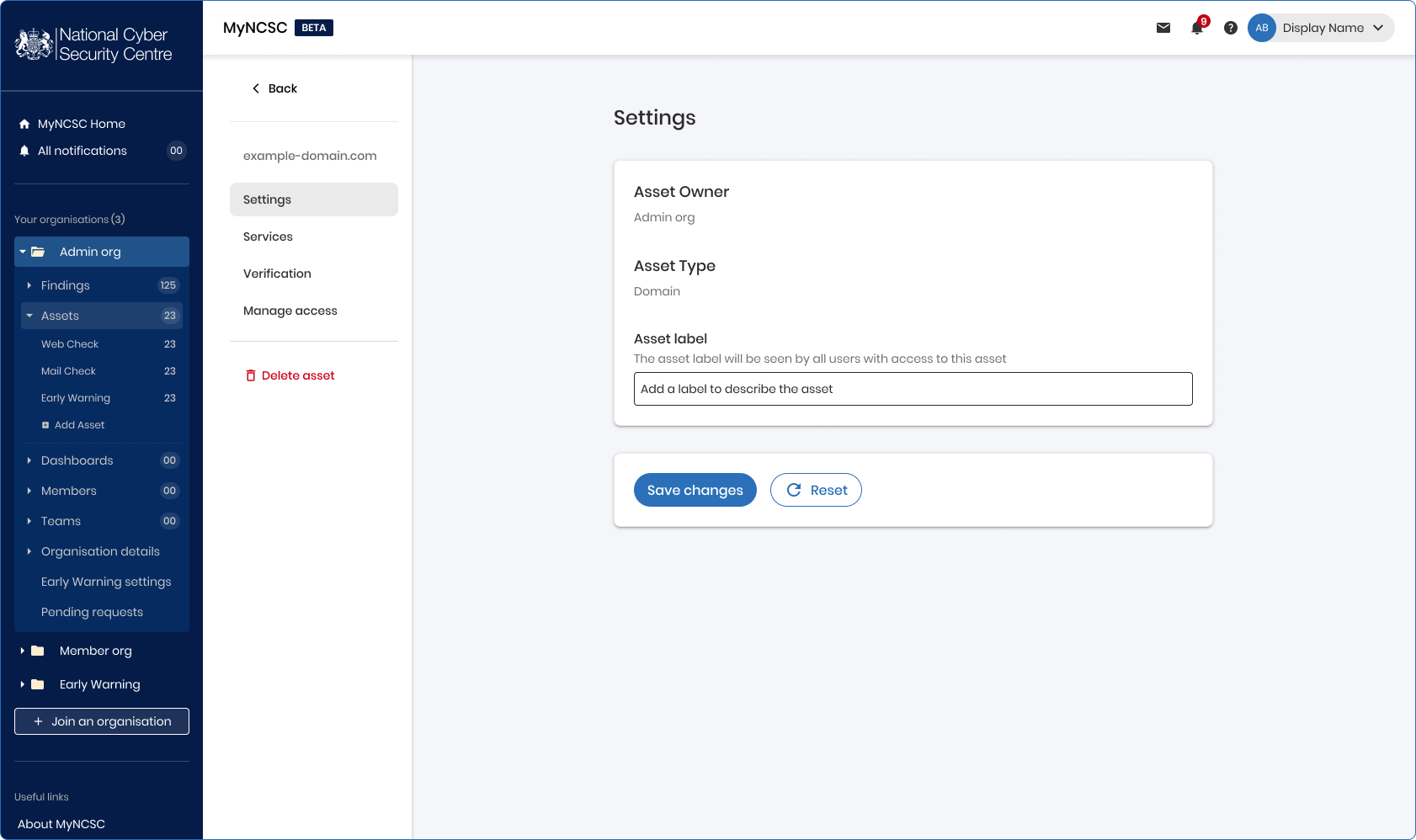 asset editing page