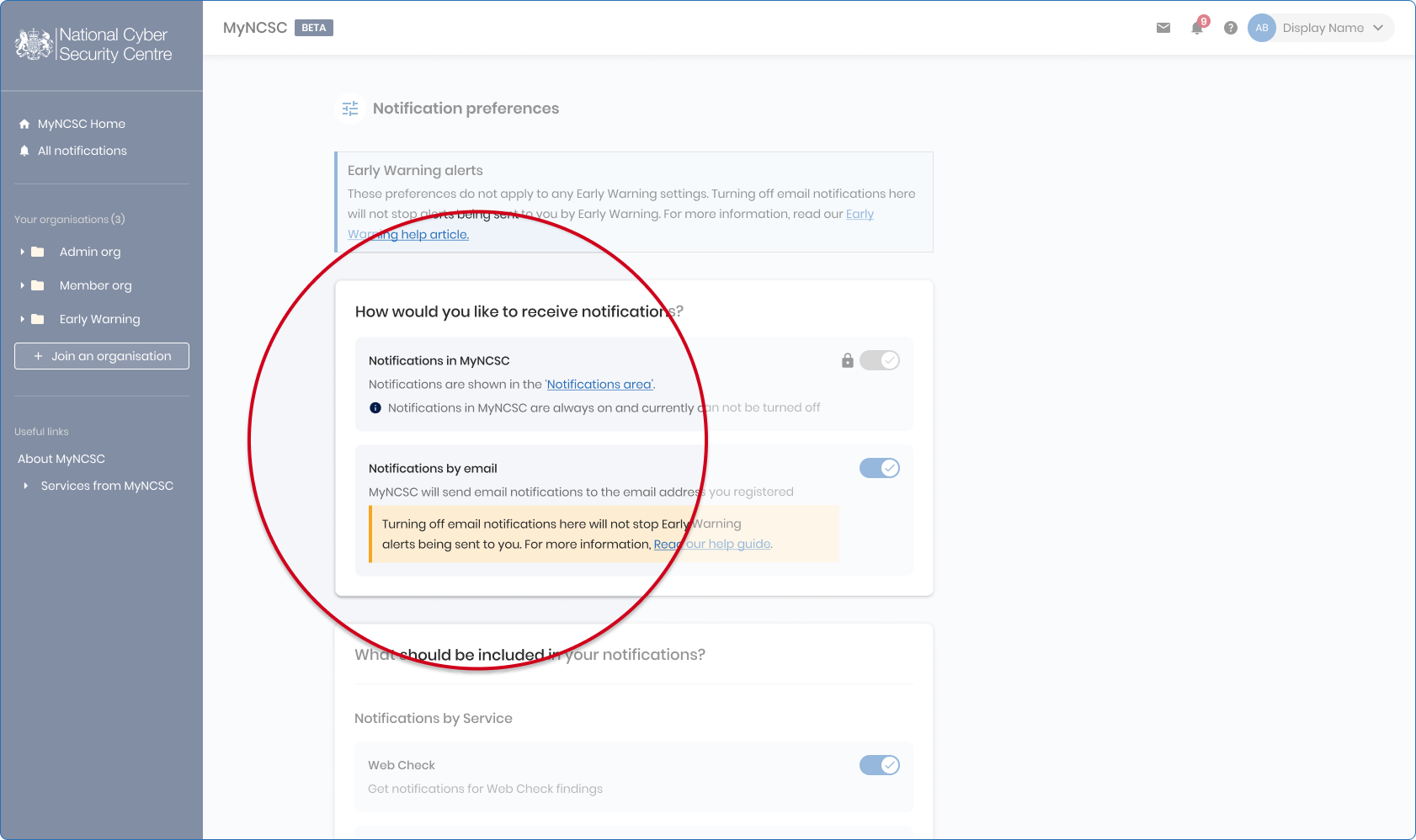 Shows where to set notification preferences