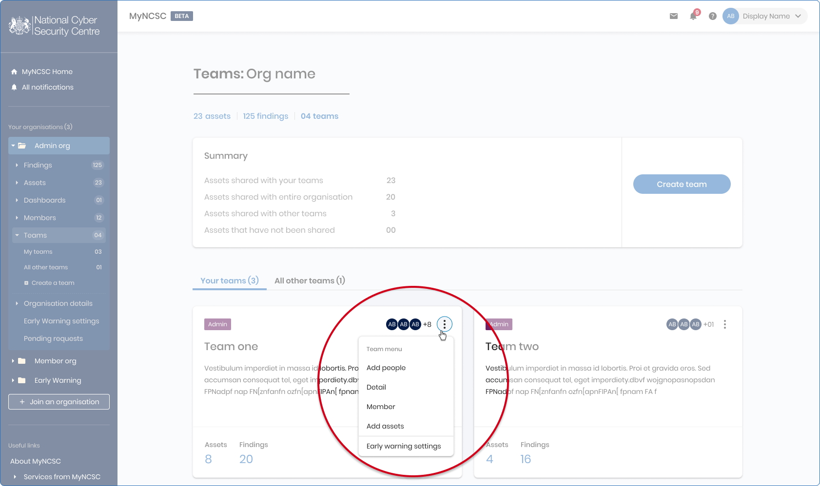 MyNCSC Adding people to teams