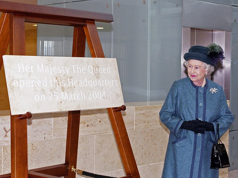 Her Majesty The Queen at the opening of GCHQ's Cheltenham Headquarters in March 2004.