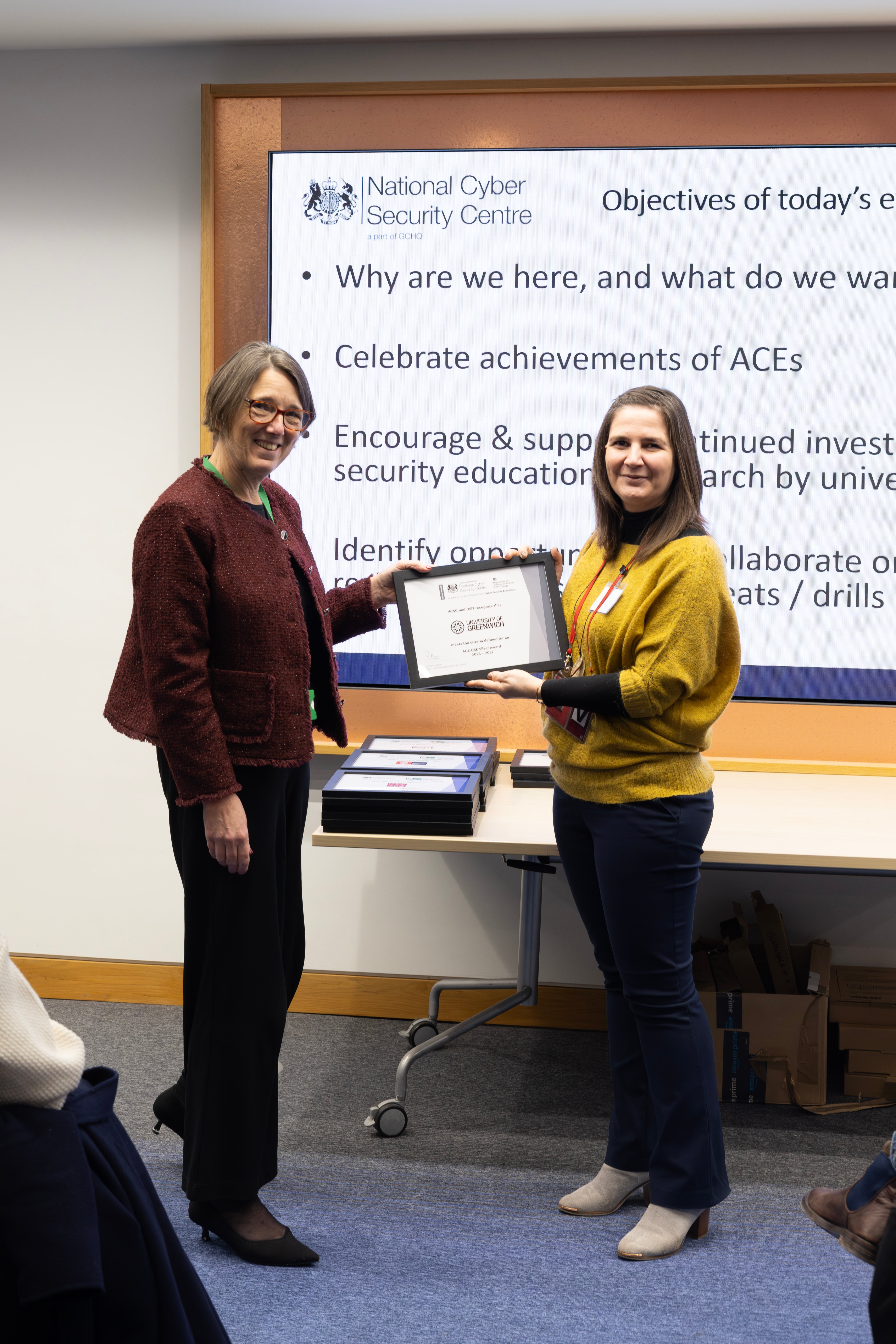 Dr Georgia Sakellari – ACE-CSE Director at University of Greenwich receiving her Silver ACE-CSE Certificate.