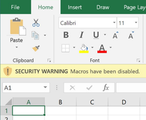 Excel spreadsheet with warning macros have been disabled