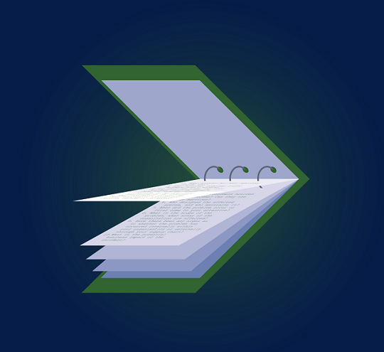Illustration of a binder with documents inside.