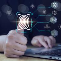 Cybersecurity and privacy to protect. Biometric cyber security system and access control concept. Access security personal data on scan fingerprint identification