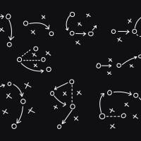 Sports tactical layout with player position and arrow, strategy diagrams