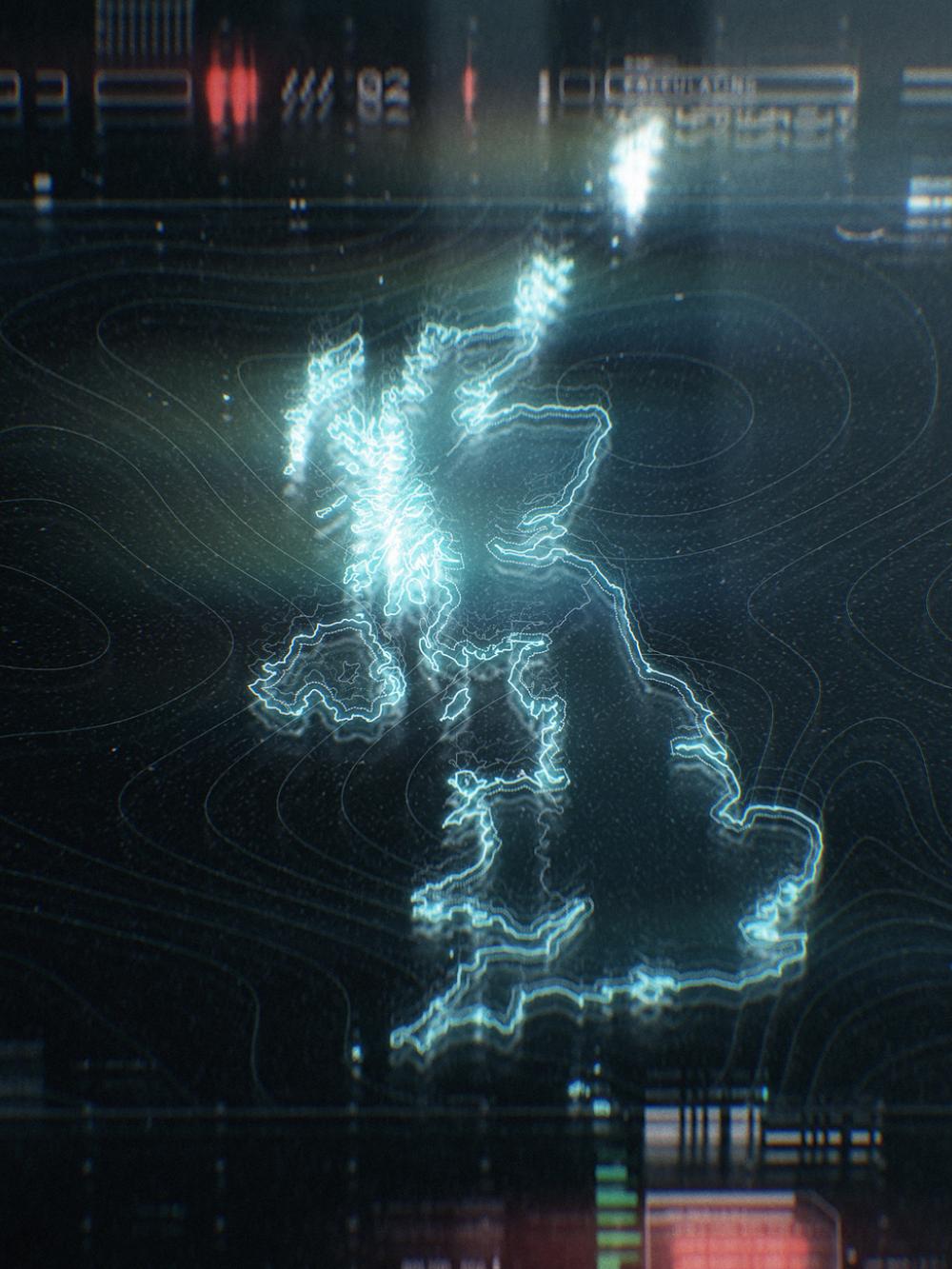 Digital map of United Kingdom on Futuristic Background. Global Communication and Global Business Concept