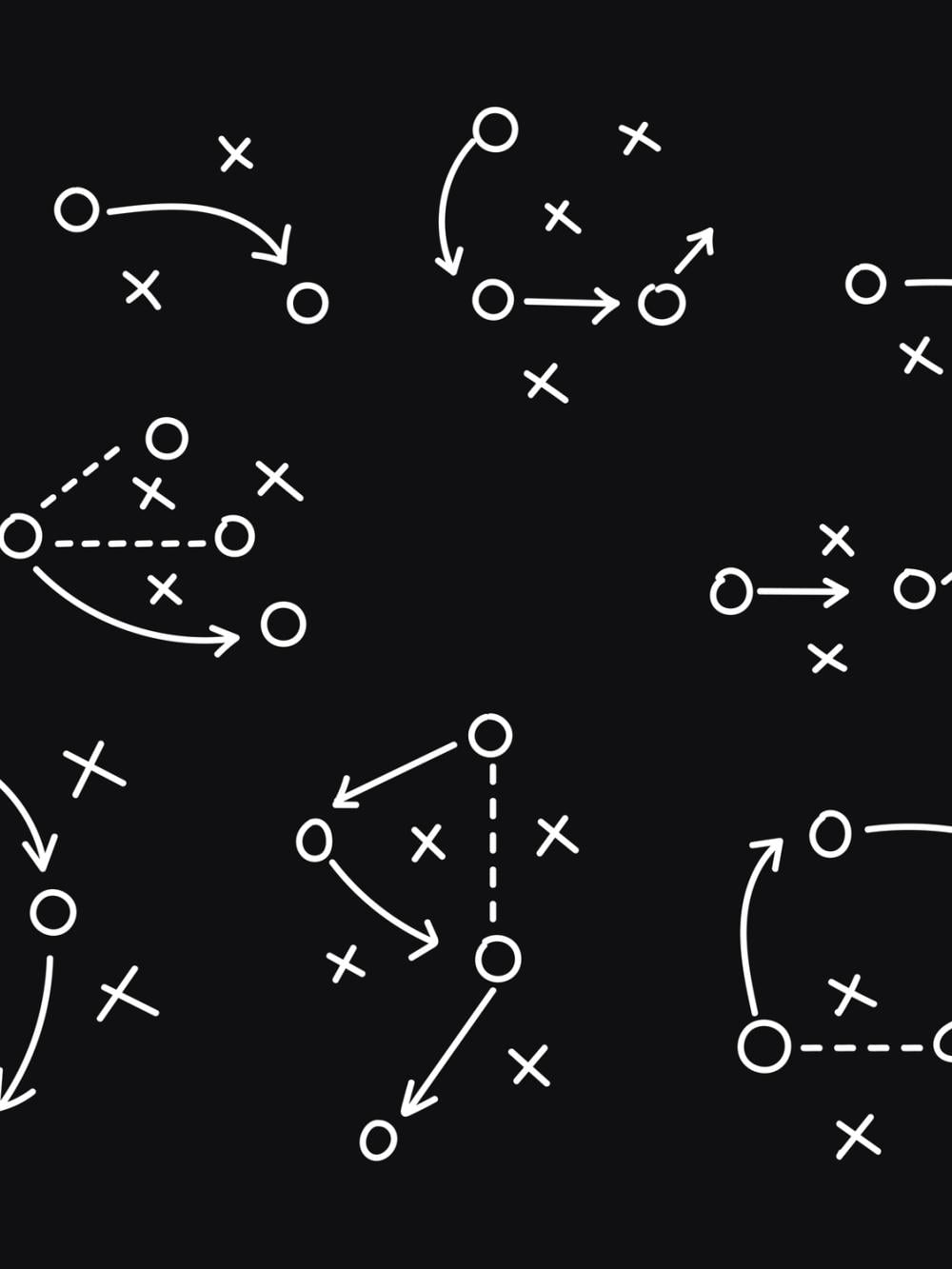 Sports tactical layout with player position and arrow, strategy diagrams