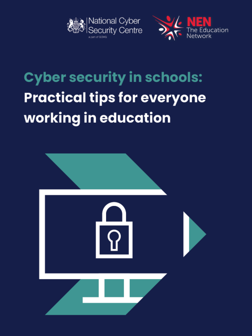 Cover for cards - it says Cyber security in schools practical tips for everyone working in education