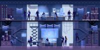 Image showing illustration of people in room with computer screens