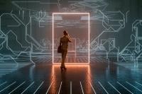 Image showing woman walking into the cyberverse