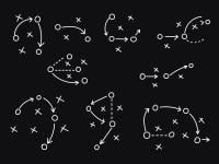 Sports tactical layout with player position and arrow, strategy diagrams