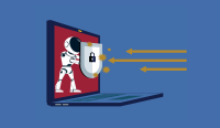 Image showing illustration of AI robot in a laptop holding up a shield