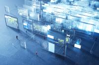 illustration of man infornt of an infinite number of perspex screens