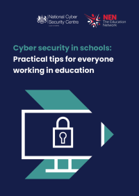 Cover for cards - it says Cyber security in schools practical tips for everyone working in education