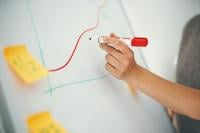 Person drawing up a architecture diagram on a whiteboard