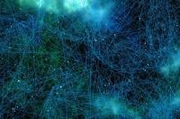 A network of connections imposed over a view of the far solar system