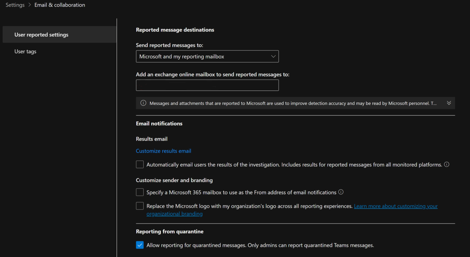 User Reported Message Settings Configure M365's Phishing report add-in for SERS